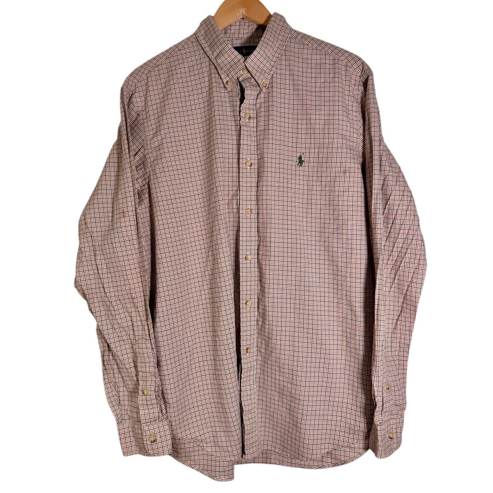 Ralph Lauren Men's Long Sleeve Plaid Button Down Dress Shirt Brown Green Blue XL